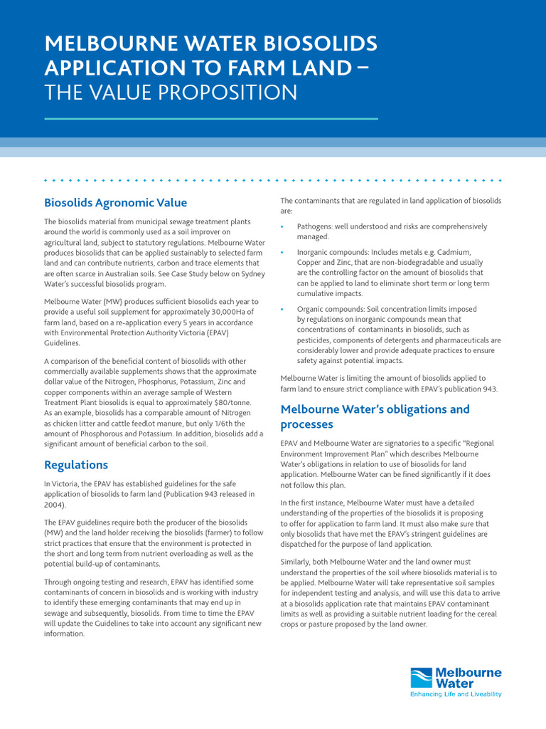 Biosolids LandApplication FactSheet PDF Soil Agriculture