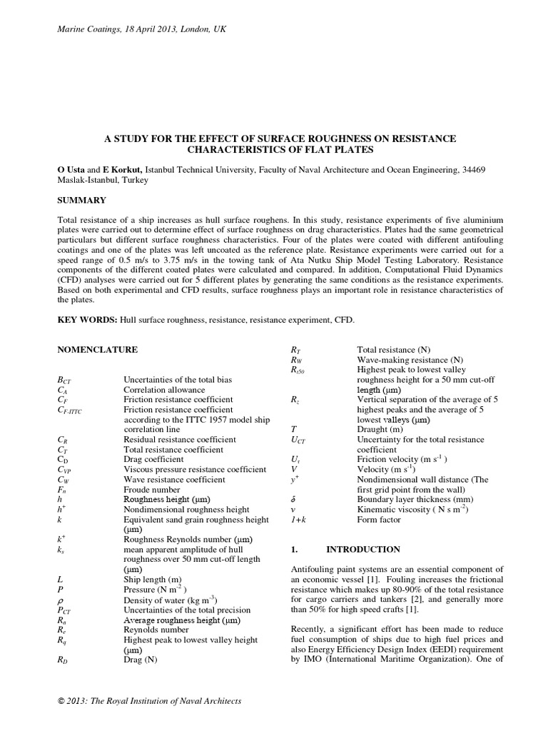 Surface Roughness Impact on Ship Resistance | PDF | Drag (Physics ...