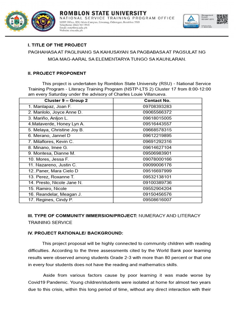 Lts Project Proposal 2024 1 PDF Reading Comprehension Pedagogy