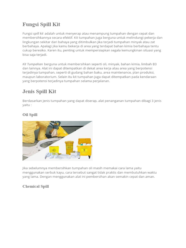 Fungsi dan Jenis Spill Kit | PDF