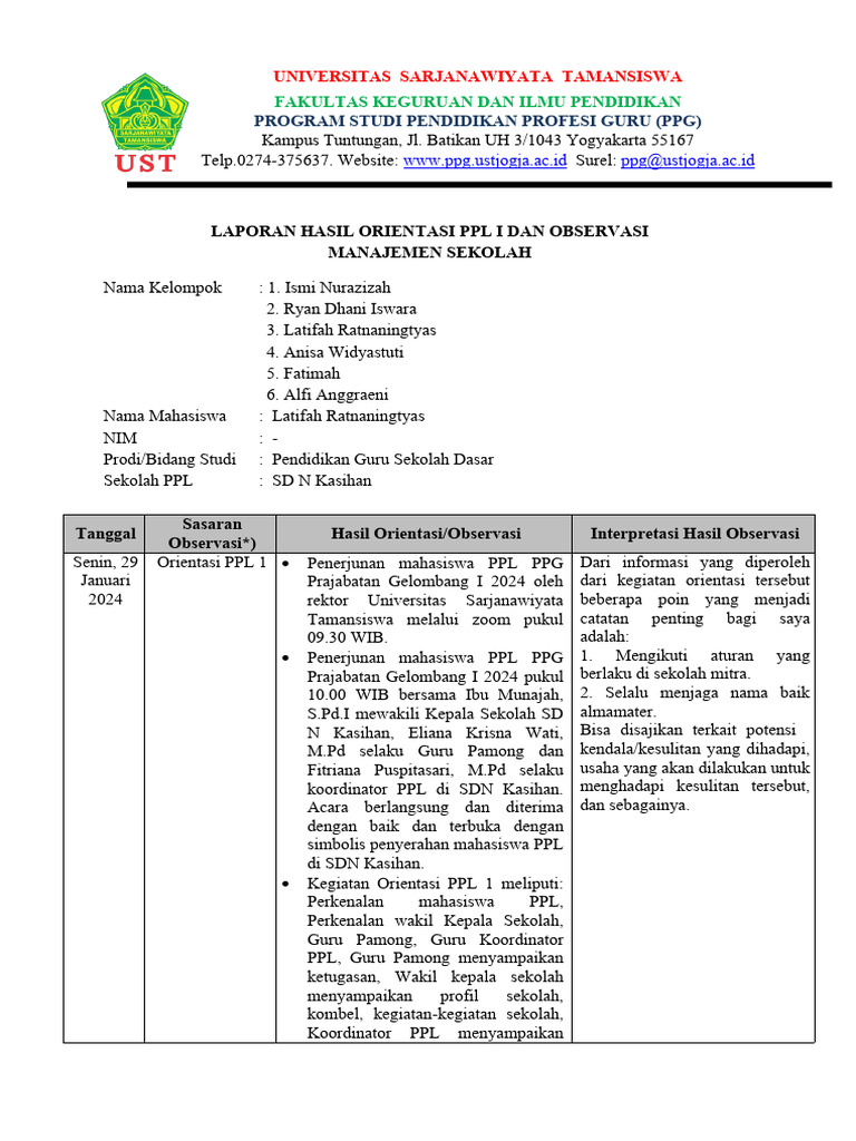 Laporan hasil orientasi ppl i dan observasi pdf