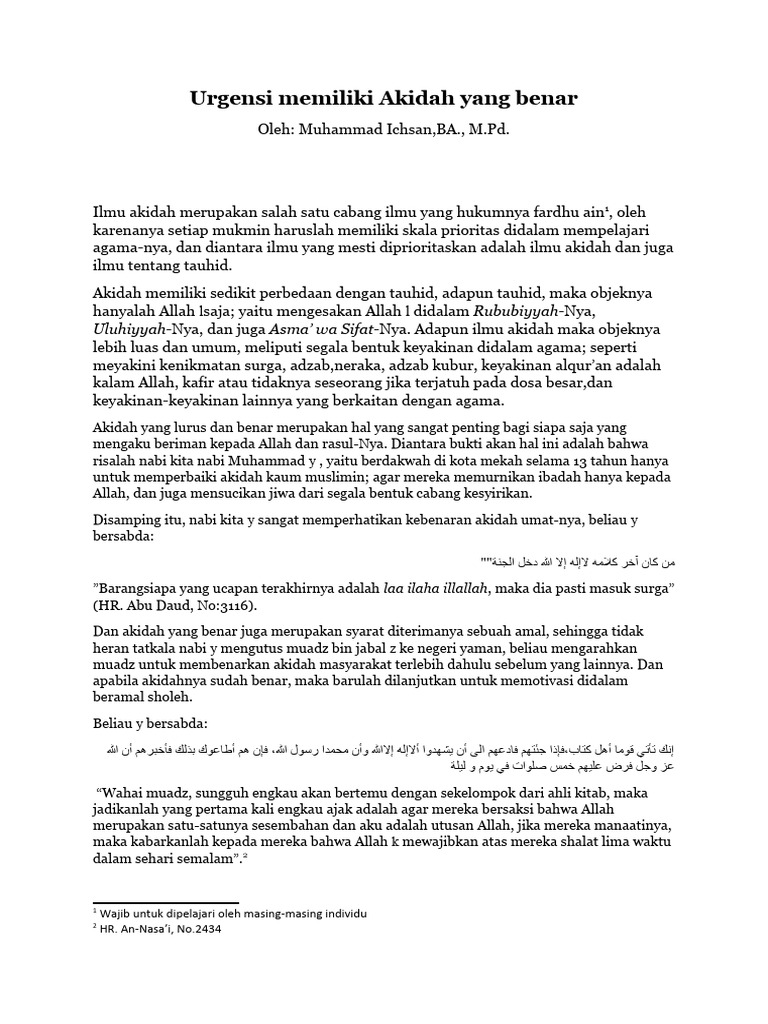 Tulisan ihsan 1 urgensi memiliki akidah yang benar pdf