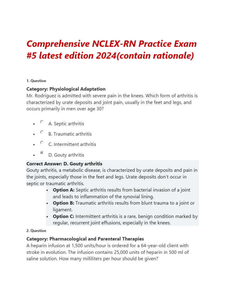 Comprehensive NCLEX Exam 5 PDF Adrenal Gland Hypoglycemia