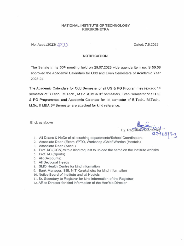 Notification Academic Calendars For All UG PG Programs For AY 2023 24 ...