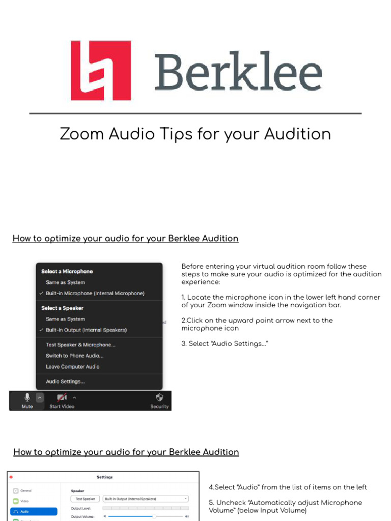 Zoom Audio Setup for Berklee Audition | PDF | Microphone | Recording