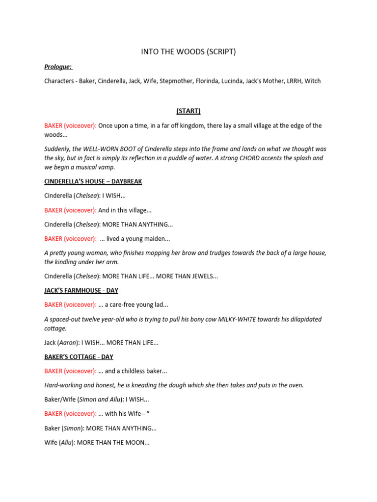 Into the Woods Musical Script | PDF | Cinderella | Little Red Riding Hood