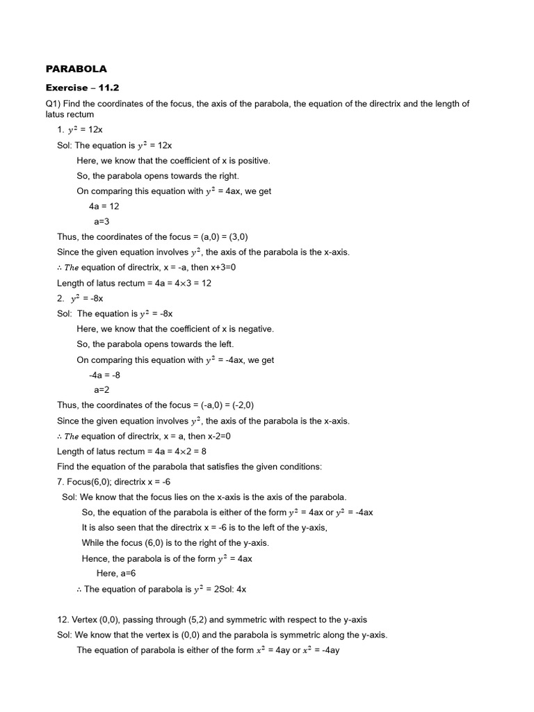 Conic Sections (Exercise and Miscellaneous) | PDF | Ellipse | Euclidean ...