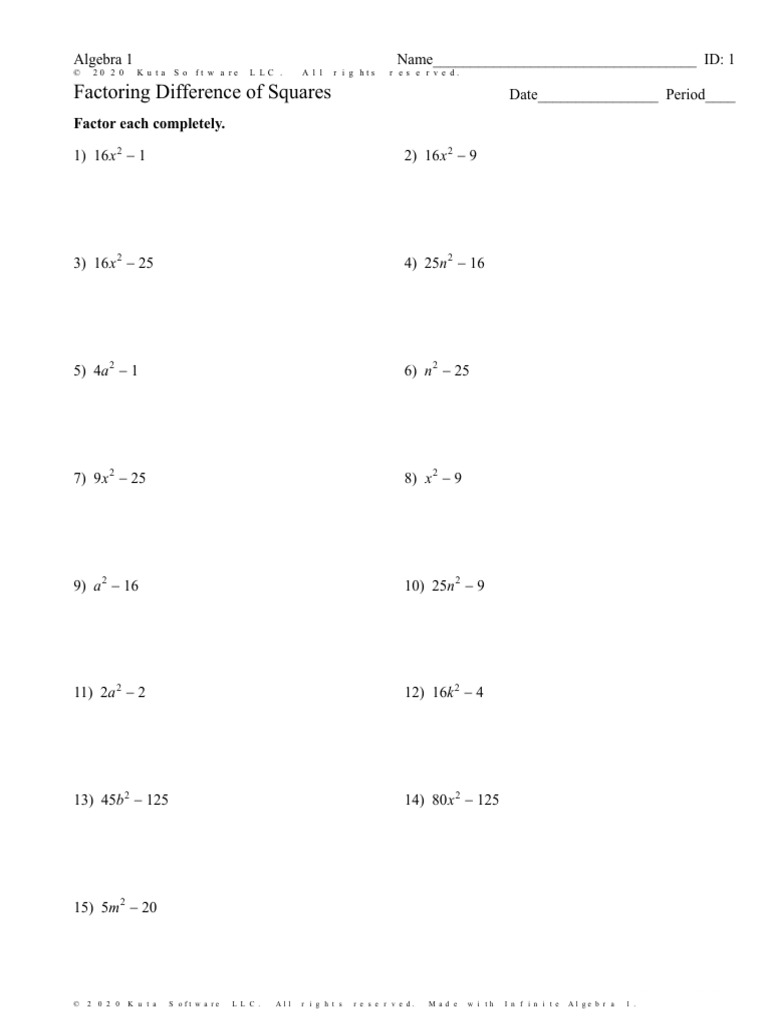 Factoring Difference of Squares | PDF