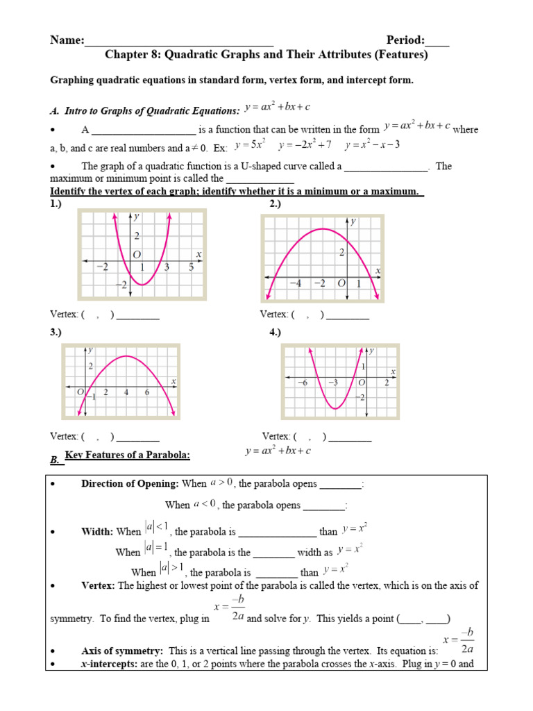 Test 1review - Quadratic Graphs and Their Properties | PDF | Quadratic ...