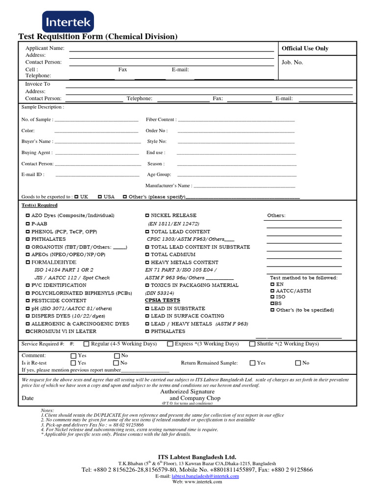 BD Test Analytical Request Form | PDF | Indemnity | Legal Liability