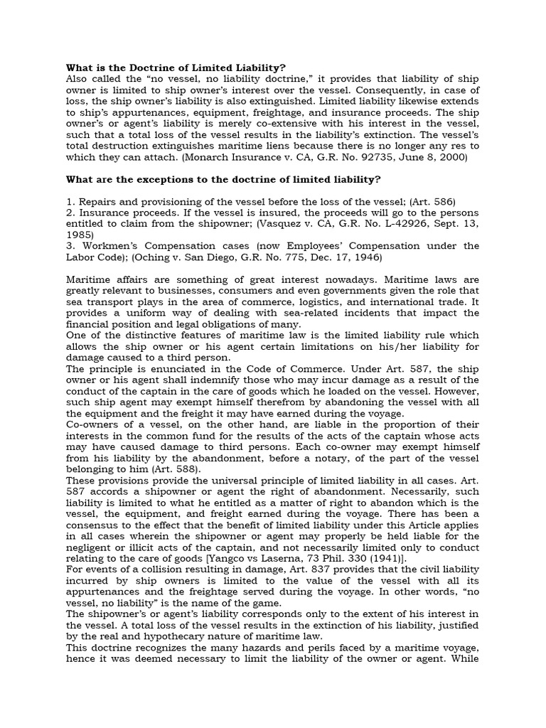 Understanding Limited Liability in Maritime Law | PDF | Marine Salvage ...