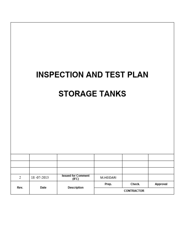 Storage Tanks Inspection Test Plan | PDF | Welding | Construction