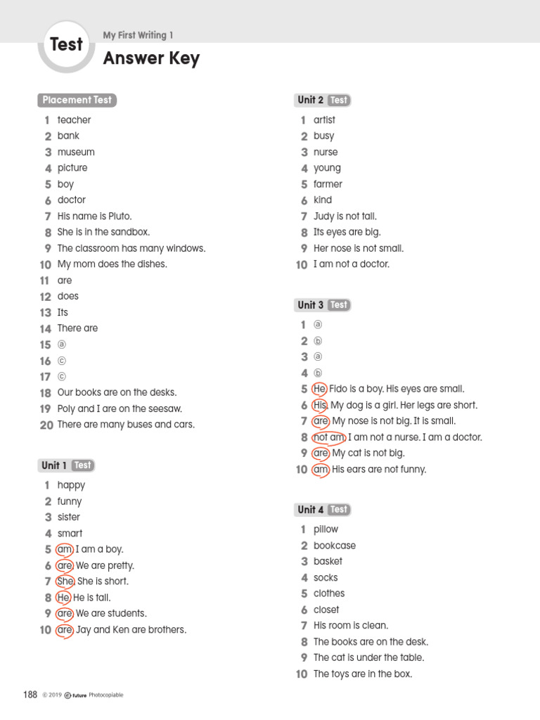 19. My First Writing 1-Test Answer Key | PDF
