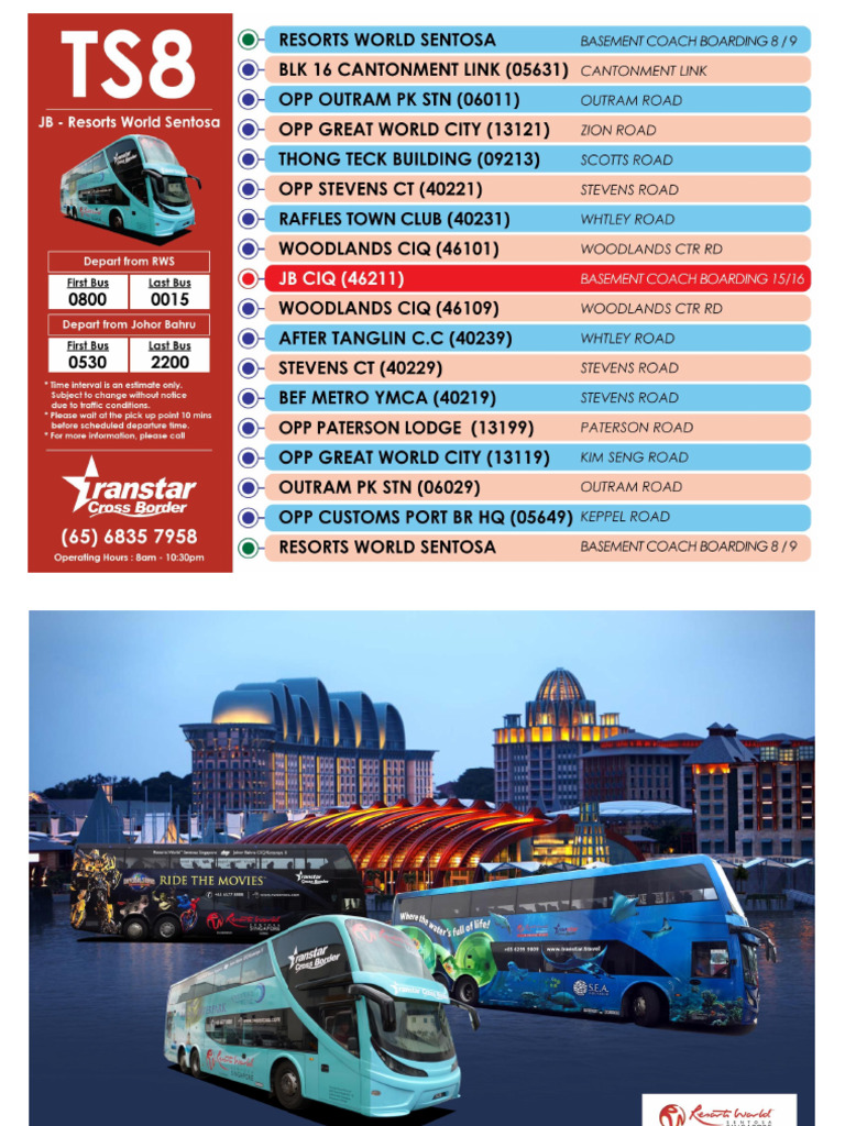 TS8 Bus Schedule to Johor Bahru | PDF | Transport | Public Transport