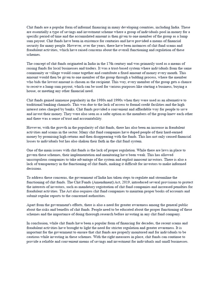 Chit Funds Pdf Banks Money