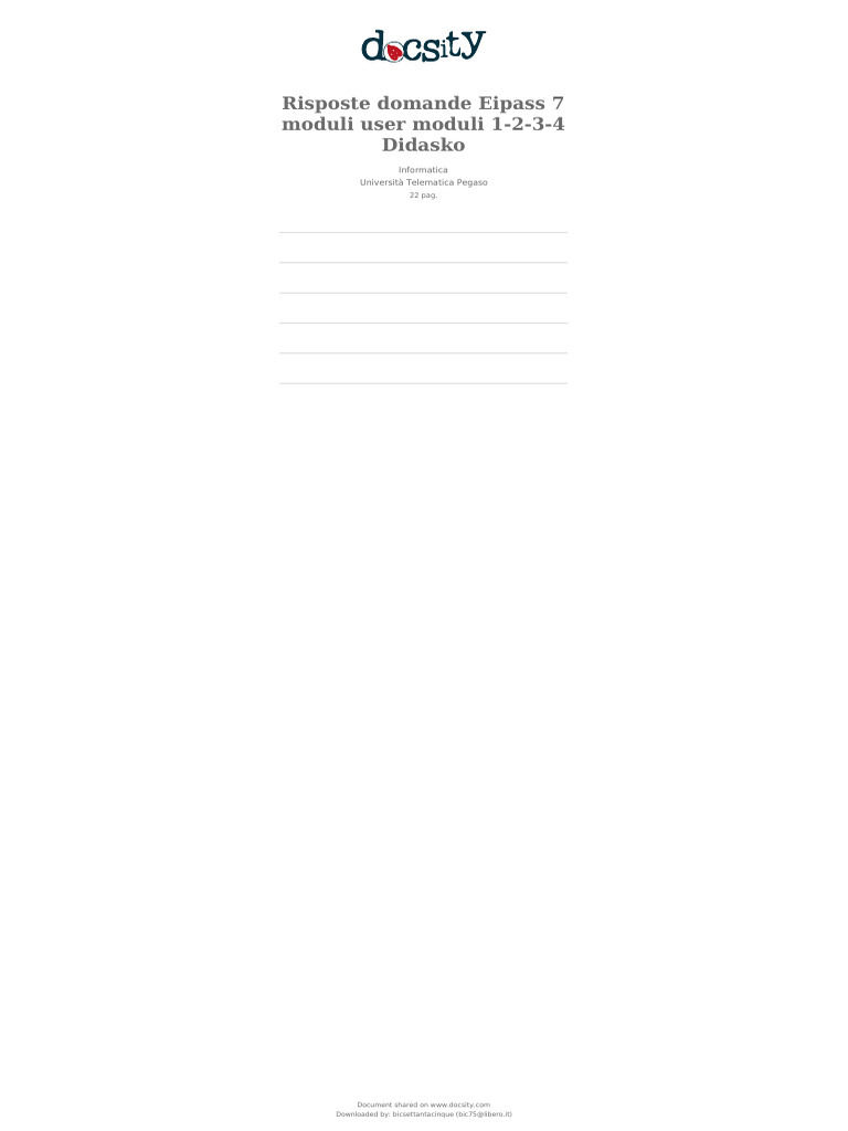 Docsity Risposte Domande Eipass 7 Moduli User Moduli 1 2 3 4 Didasko | PDF