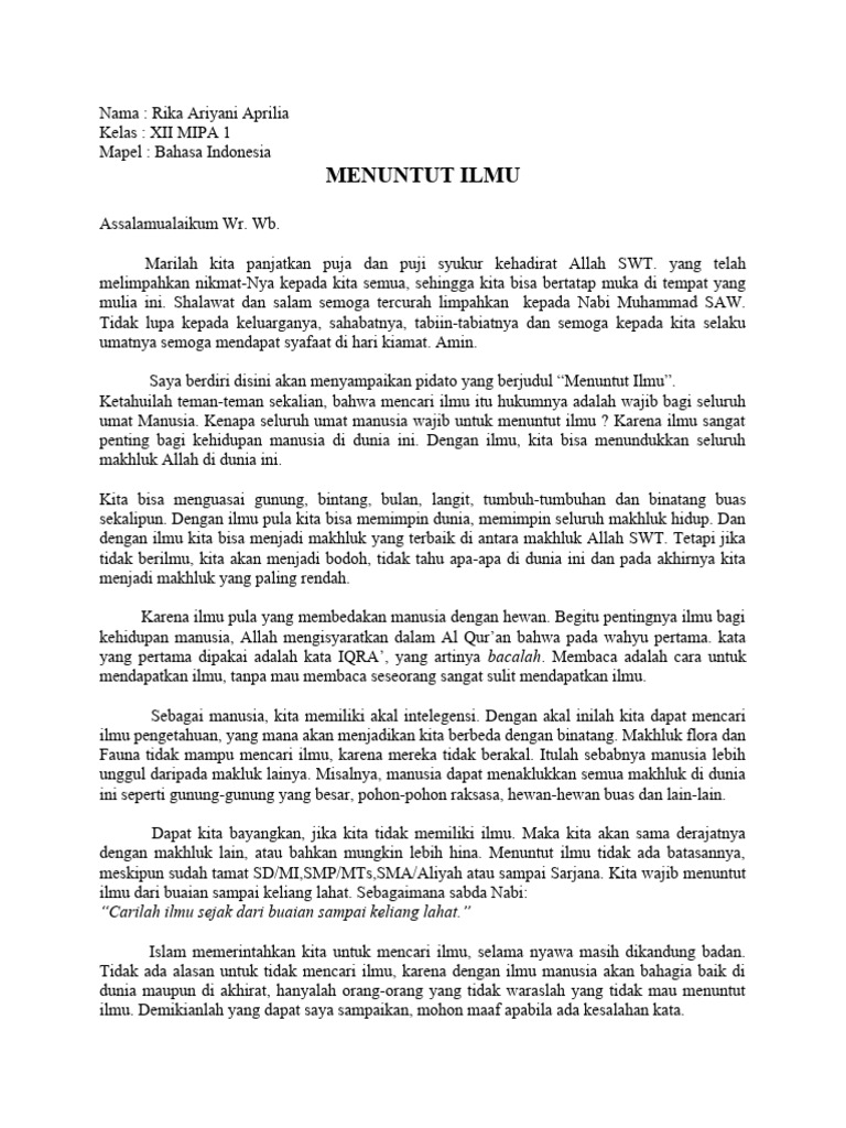 Contoh Pidato Tentang Menuntut Ilmu PDF