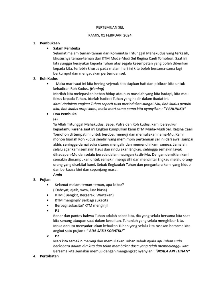 Pertemuan Sel KTM Regina Caeli | PDF