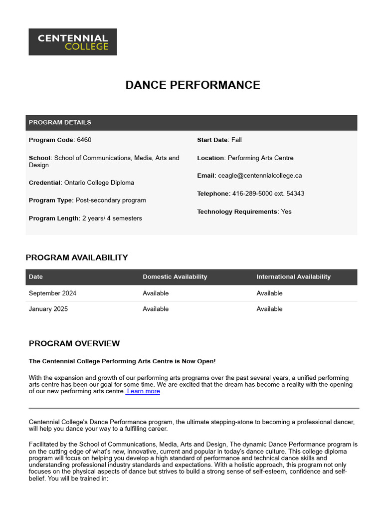 Dance Performance Diploma Program Details | PDF