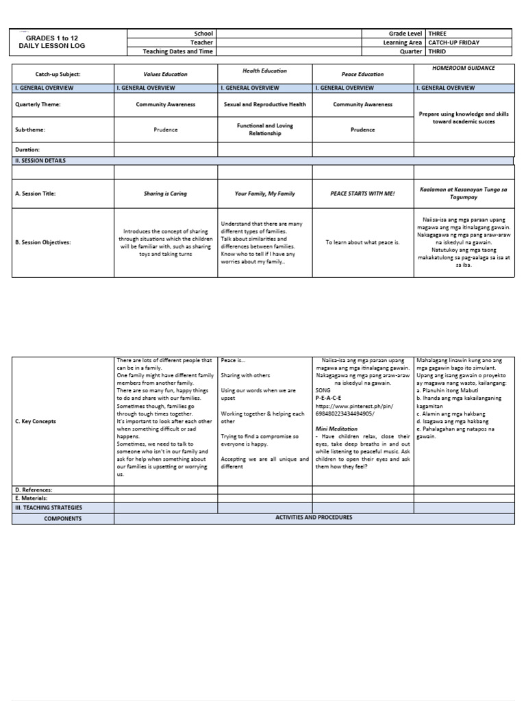 Grade 3 Values Education Lesson Plan | PDF