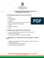 Informações e Documentos Exigidos para Cadastro PF