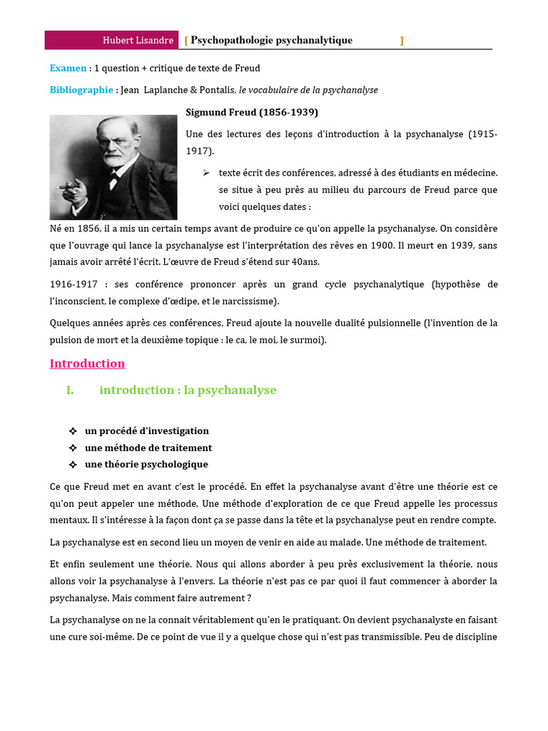 Psychopathologie Psychanalytique (CM) | PDF | Psychanalyse | Sigmund Freud