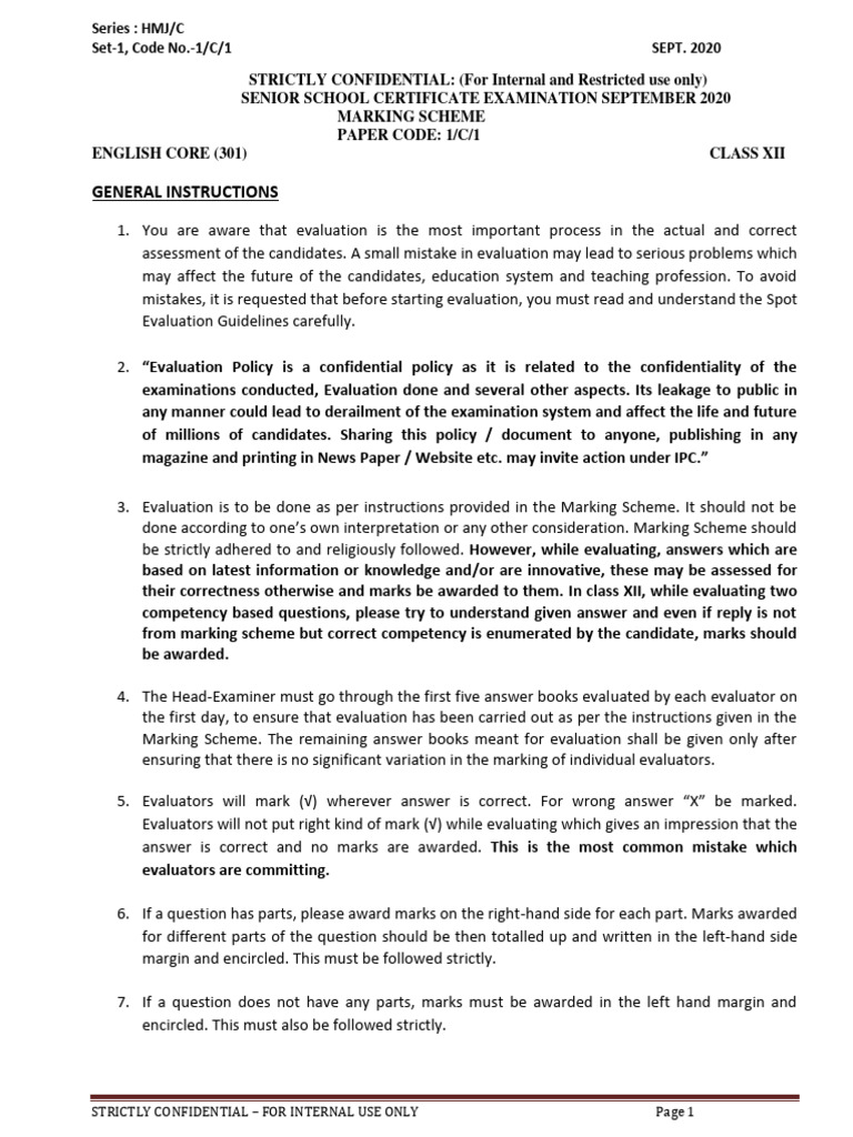 English Core (301) Set 1 C 1 Marking Scheme Comptt 2020 | PDF | Solar ...