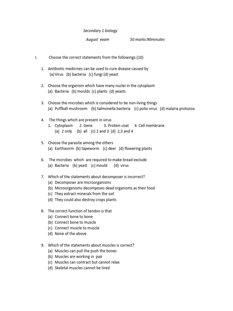 Bio for s1 july monthly test pdf microorganism bacteria