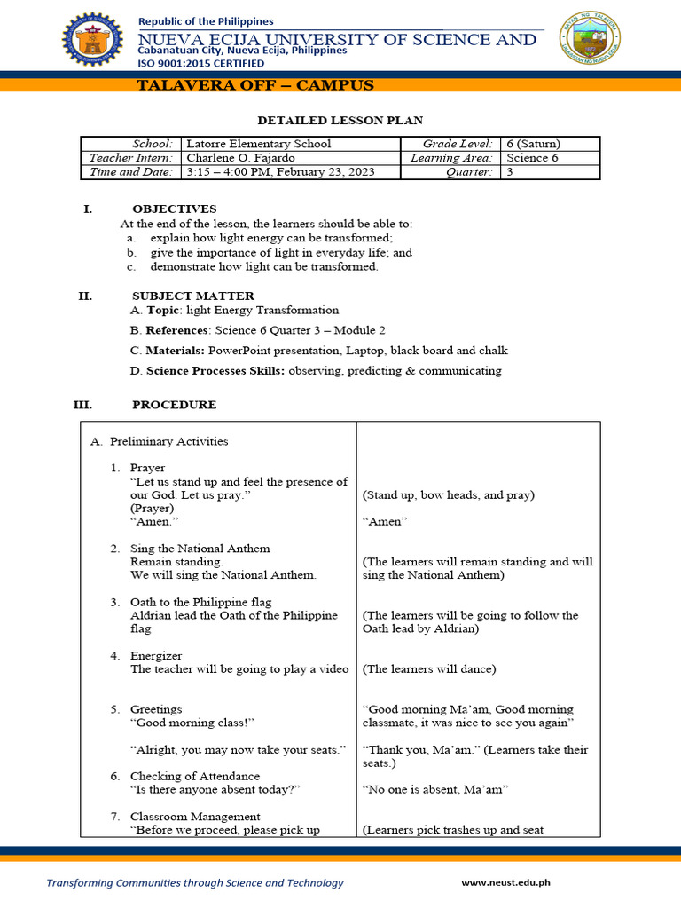 LessonPlan Science Light | PDF | Light | Electromagnetic Radiation