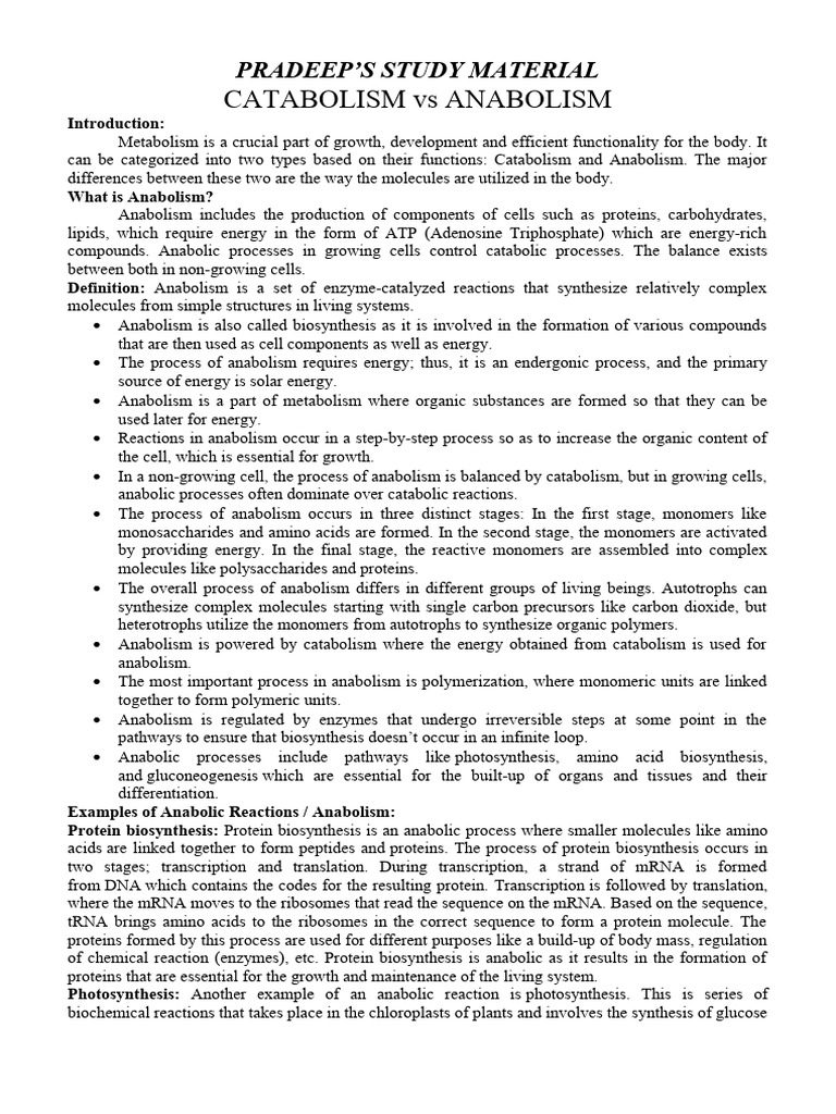 Catabolism Vs Anaboliism | PDF | Metabolism | Cellular Respiration