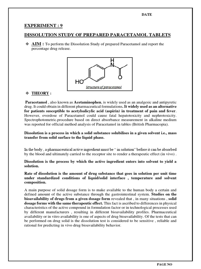 Paracetamol Tablet Dissolution Study | PDF | Bioavailability ...