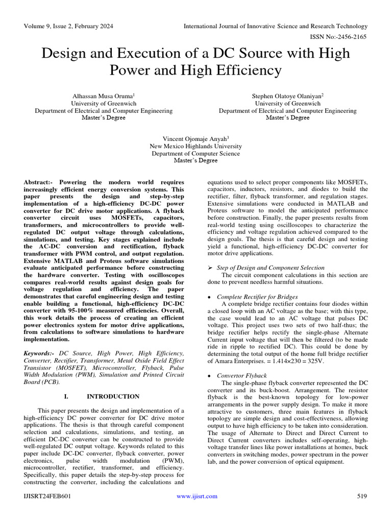 Design and Execution of A DC Source With High Power and High Efficiency ... Circuit Diagram