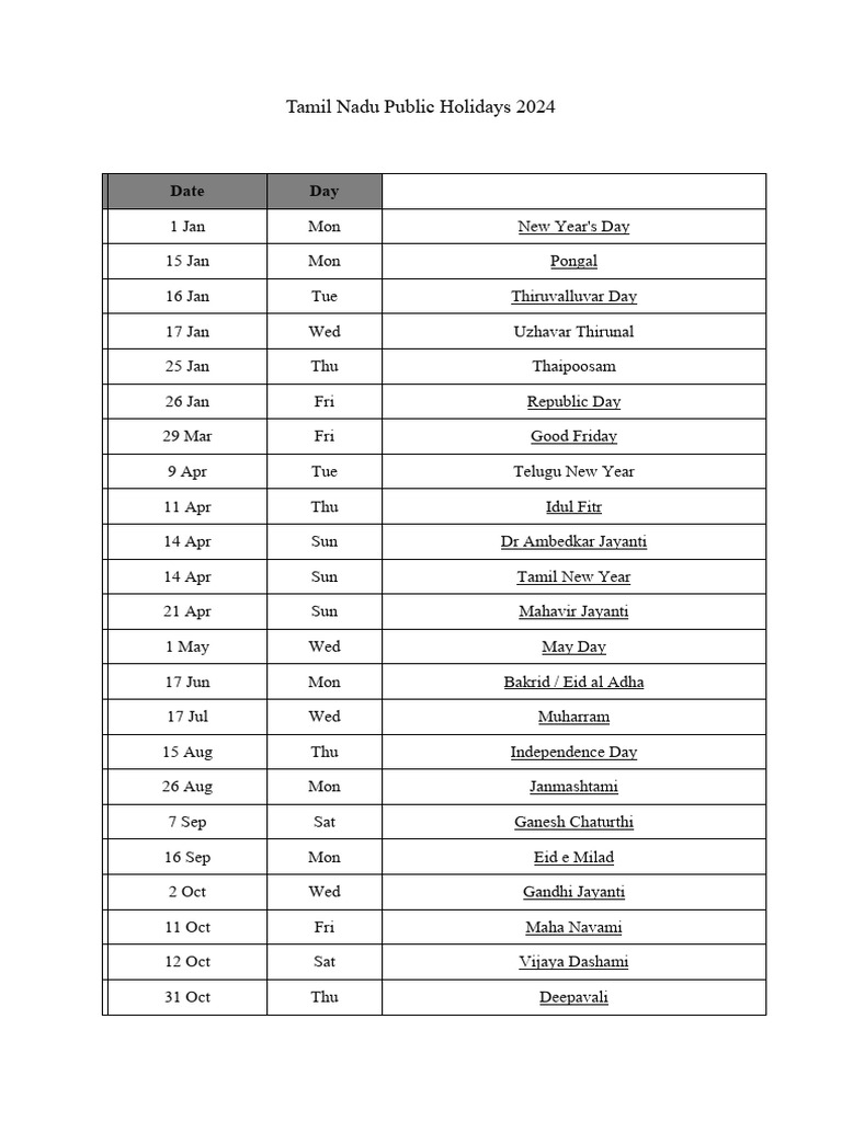 Public Holidays 2024 PDF
