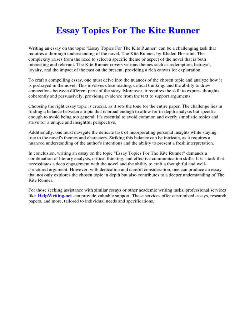 Essay Topics For The Kite Runner PDF Essays Thought