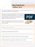 Reading Comprehension ANZACS Worksheet
