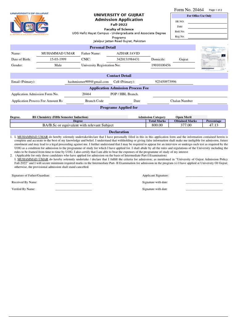 Uog Application Form PDF Bachelor Of Science Academic Degree