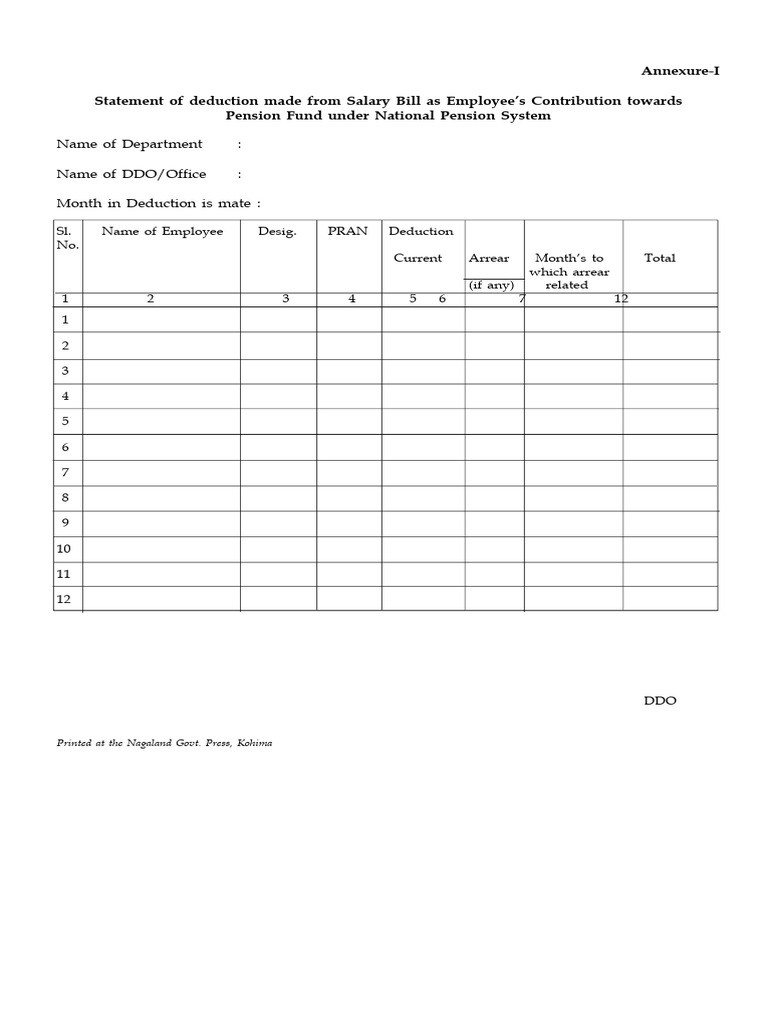 NPS Salary Deduction Statement Template | PDF | Personal Finance ...
