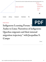 Indigenous Learning Forum - From The Andes To Lima - Narratives of Indigenous Quechua Migrants and Their Internal Migration Trajectory. - With Jacqueline S. Campo