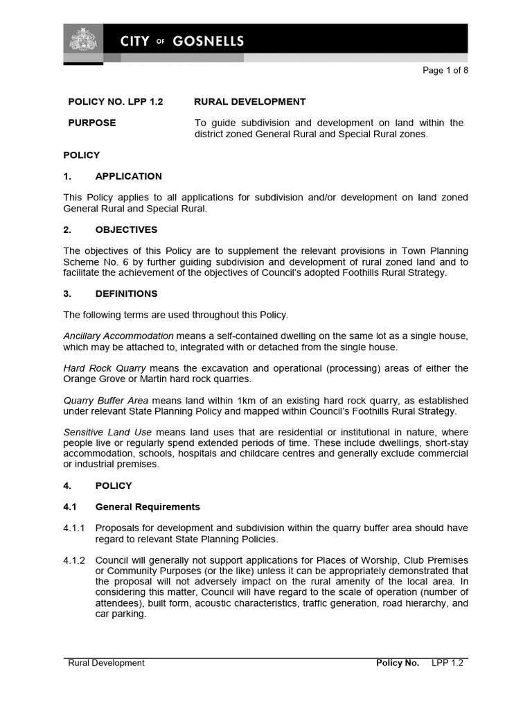 Rural Development Policy Guidelines | PDF