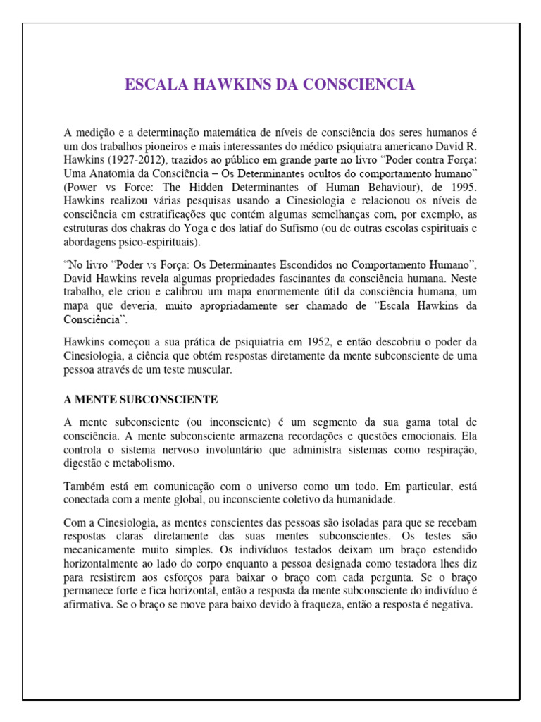Lição 12 - Escala Hawkins Da Consciência | PDF | Pensamento | Logaritmo