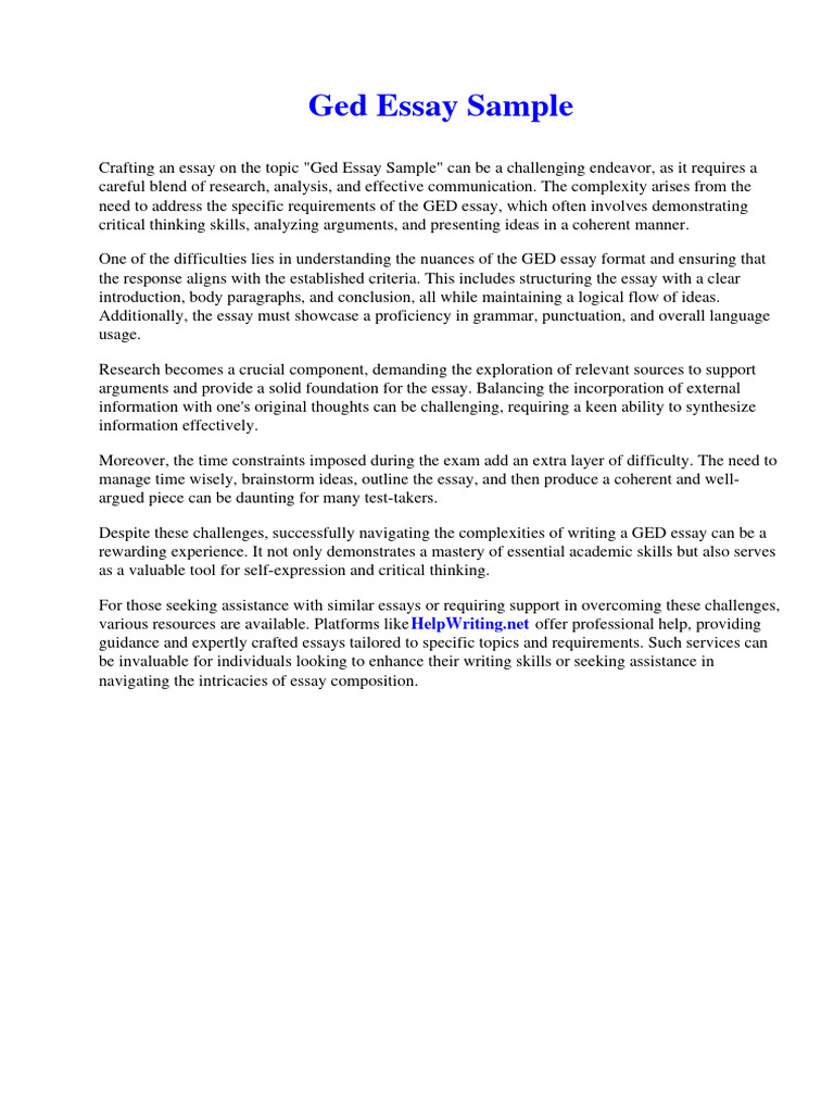 Ged Essay Sample PDF Essays Critical Thinking