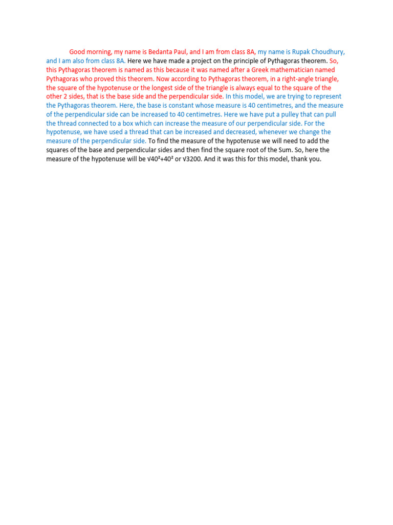 Pythagoras Theorem Project Maths