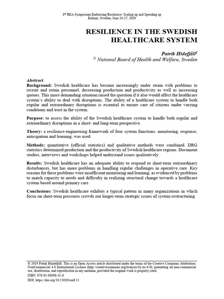 Resilience In The Swedish Healthcare Sys Pdf Health Care Health