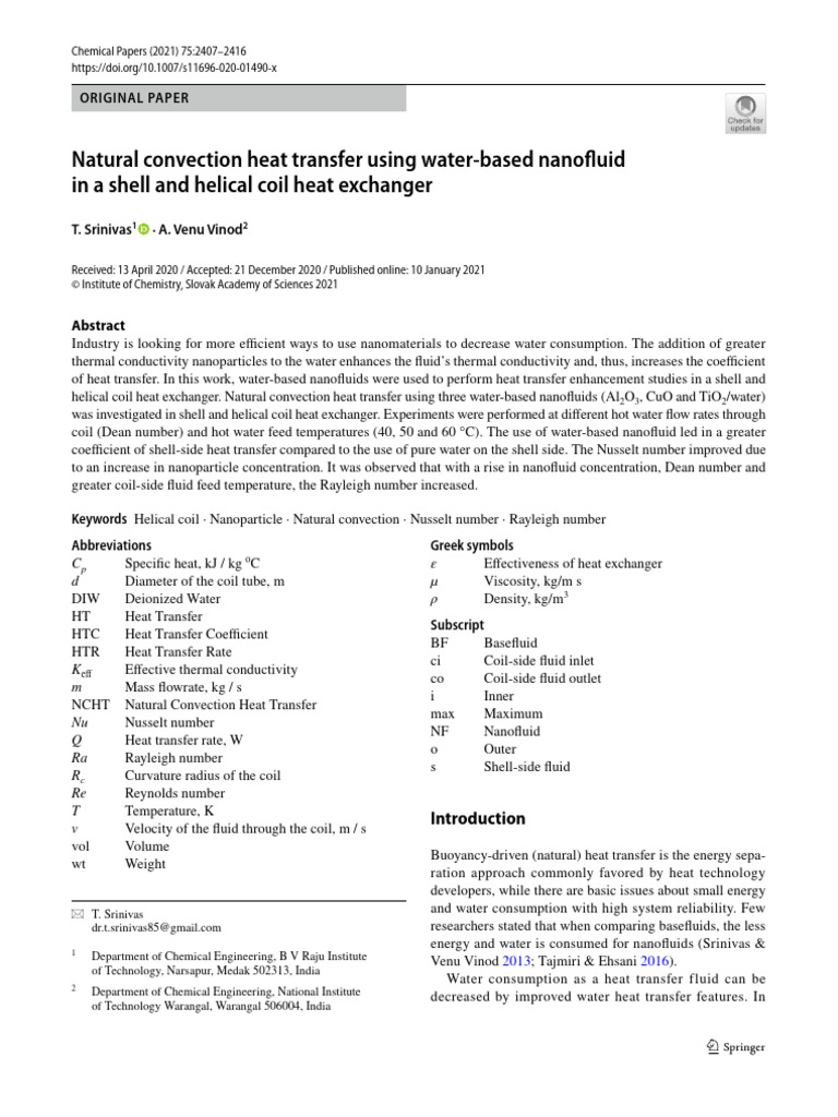 Nanofluid Heat Transfer in Helical Coil | PDF | Heat Transfer | Convection