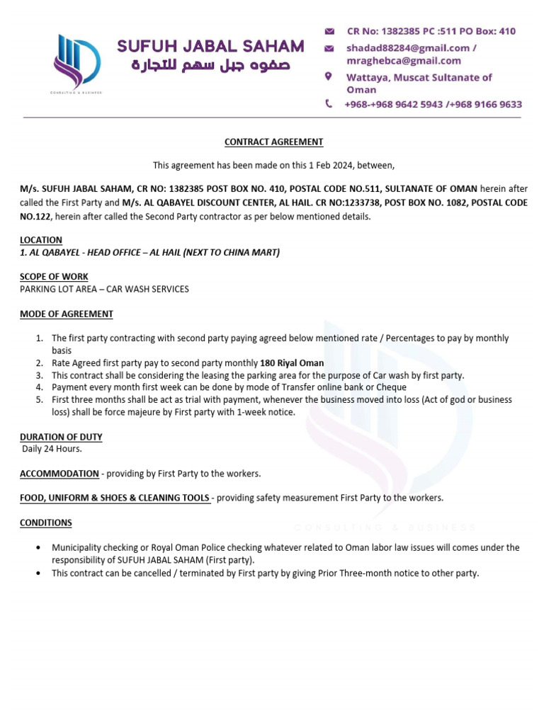 Car Wash Agreement PDF