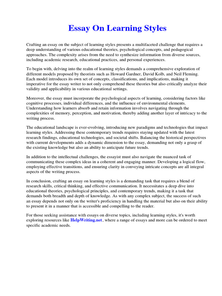 Essay On Learning Styles Pdf Waiting Staff Learning Styles