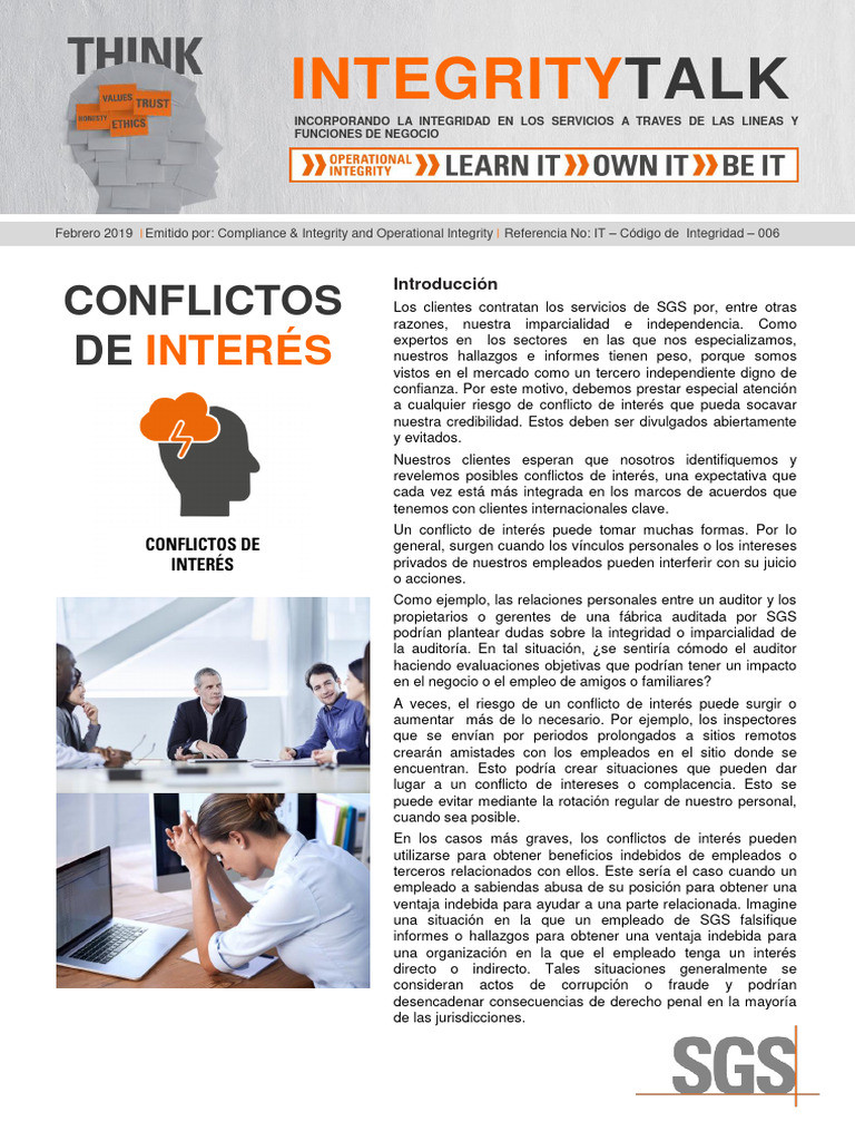 Gestión de Conflictos de Interés en SGS | PDF