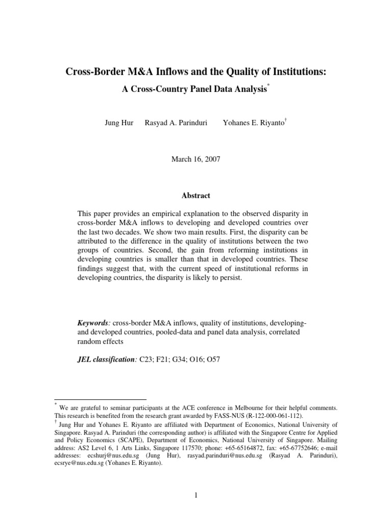 Cross Border M And A Inflows And Quality Pdf