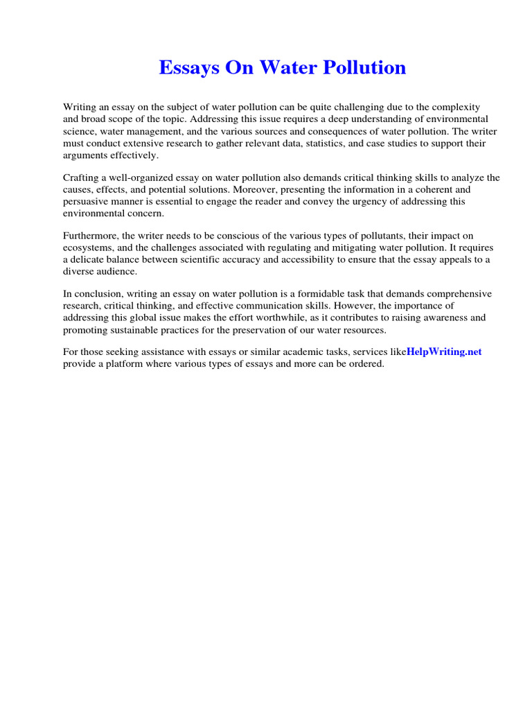 Essays On Water Pollution Pdf Nursing Essays