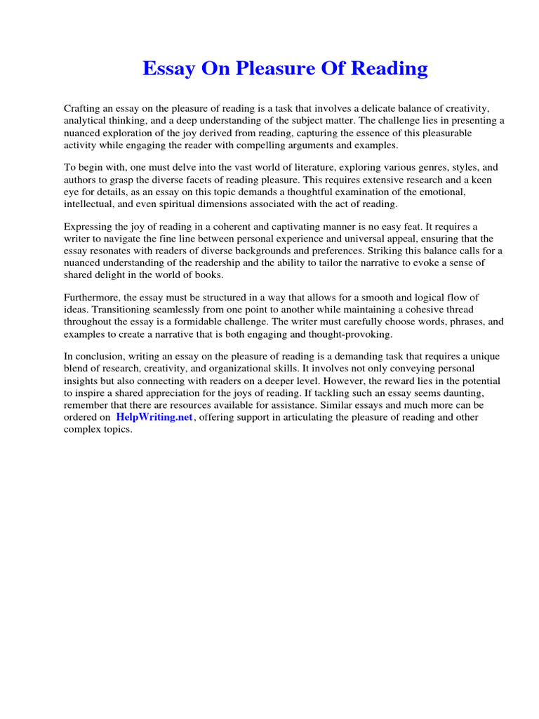 Essay On Pleasure of Reading PDF